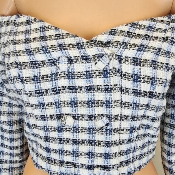 Zara Tweed Off Shoulder Long Seeve Cropped Top Size XS - Picture 8 of 10